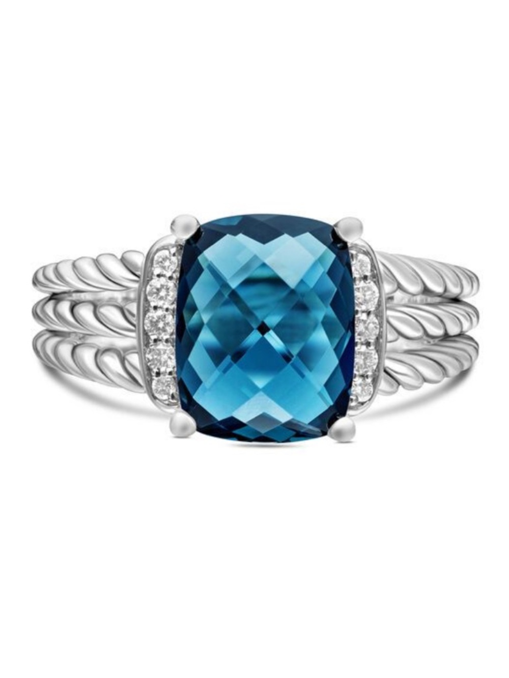 David Yurman PETITE WHEATON HAMPTON BLUE TOPAZ AND DIAMONDS, 10MM Ring Size 7